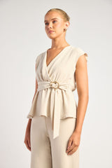 Cora Top With Gold Buckle - Beige