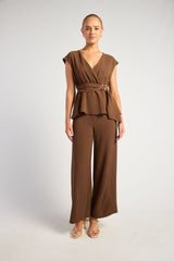 Cora Top With Gold Buckle - Brown