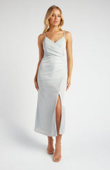 Estelle Metalic Mesh Midi Dress - Silver