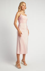 Rosie Satin Midi Dress - PalePink
