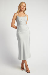 Rosie Satin Midi Dress - Silver