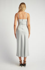 Rosie Satin Midi Dress - Silver