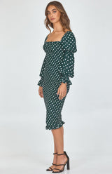 Cloe Midi Dress - Emerald Dot - First Design
