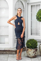 Isabella Lace Dress In Navy - First Design