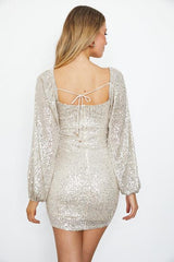 Lindal Sequin Mini Dress- Beige - First Design