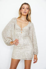 Lindal Sequin Mini Dress- Beige - First Design