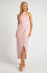 Tulip Satin Midi Dress - Pale Pink