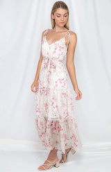 Tiana Maxi Dress - Pink Floral Print - First Design