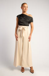 Avery Asymmetric Satin Top - Black