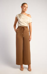 Avery Asymmetric Satin Top - Beige