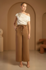 Avery Asymmetric Satin Top - Beige
