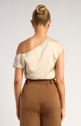 Avery Asymmetric Satin Top - Beige