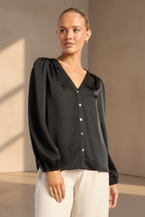 Monroe Satin Top - Black