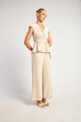 Cora Top With Gold Buckle - Beige