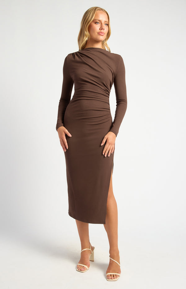 Long Sleeve Midi Dress - Espresso