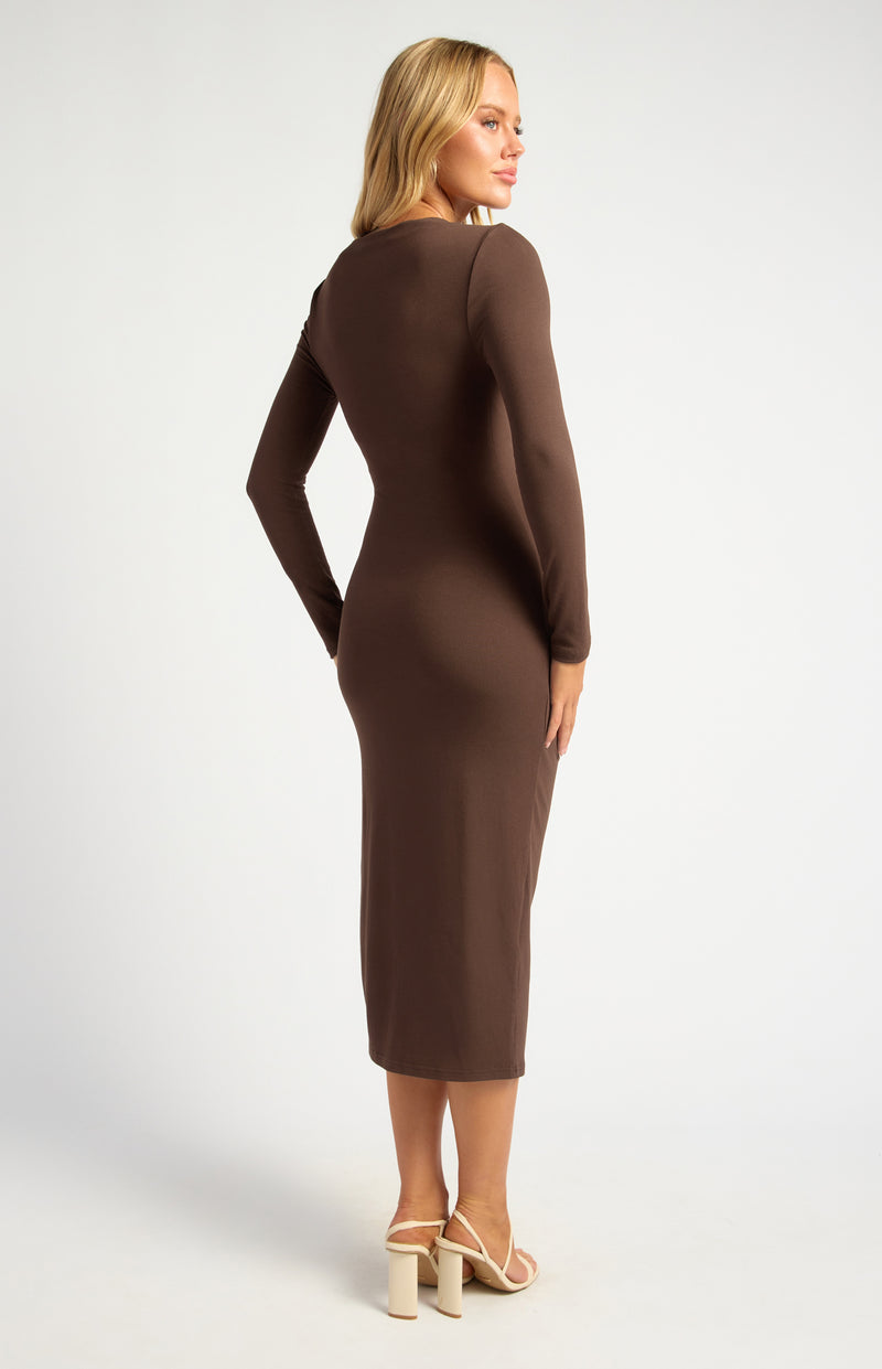 Long Sleeve Midi Dress - Espresso