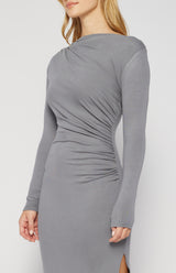 Long Sleeve Midi Dress - Grey