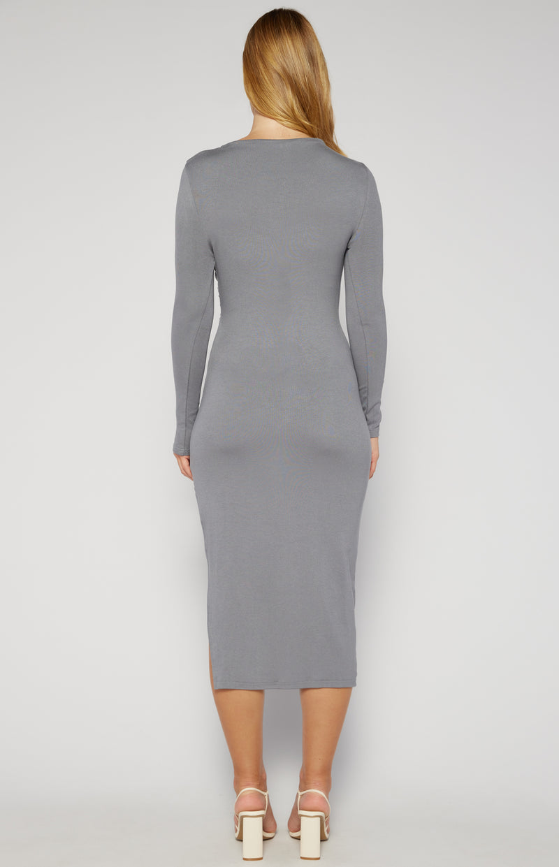 Long Sleeve Midi Dress - Grey