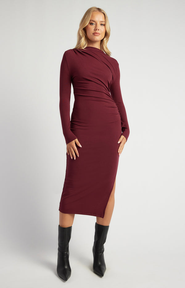 Long Sleeve Midi Dress - Merlot