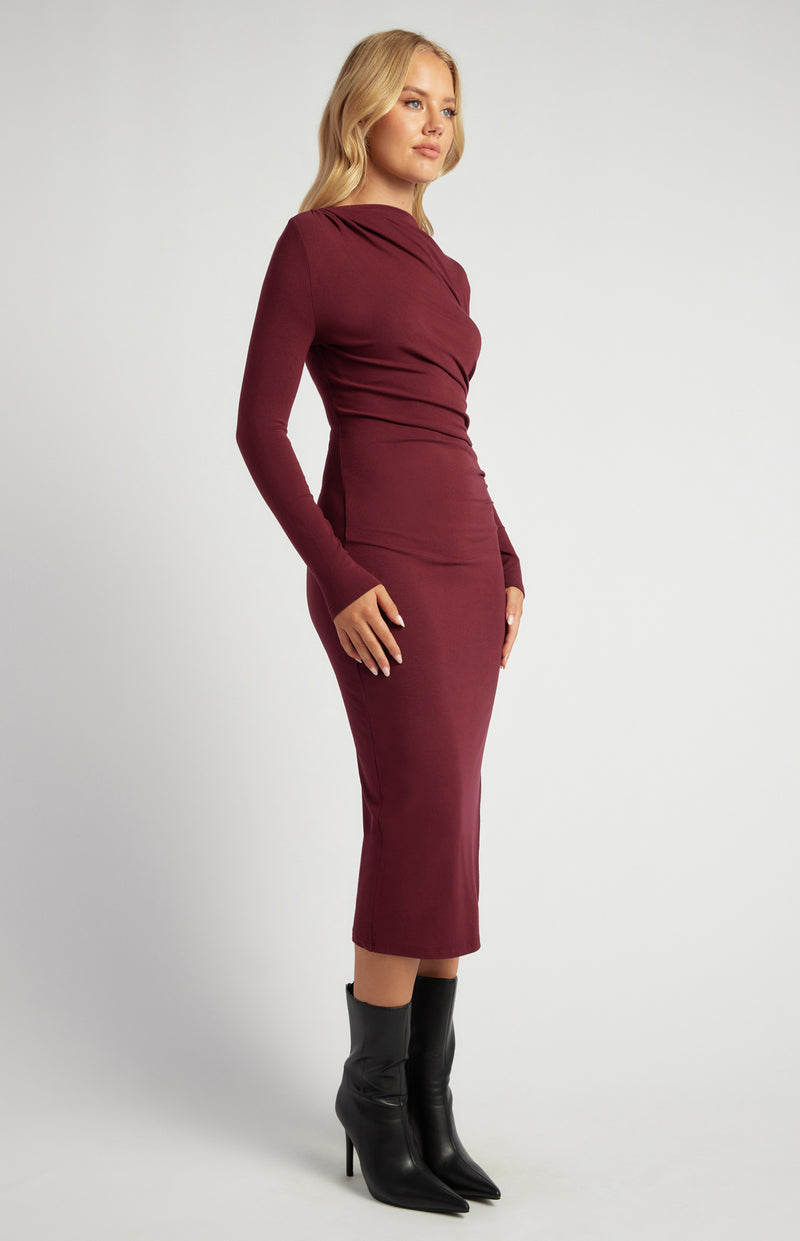 Long Sleeve Midi Dress - Merlot