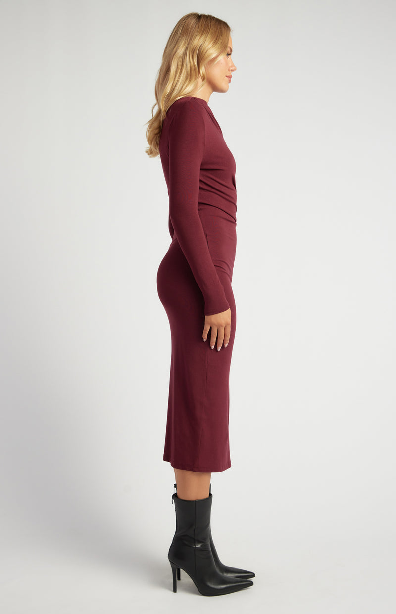 Long Sleeve Midi Dress - Merlot