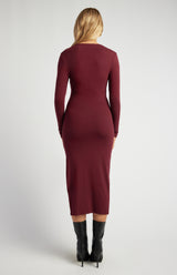 Long Sleeve Midi Dress - Merlot