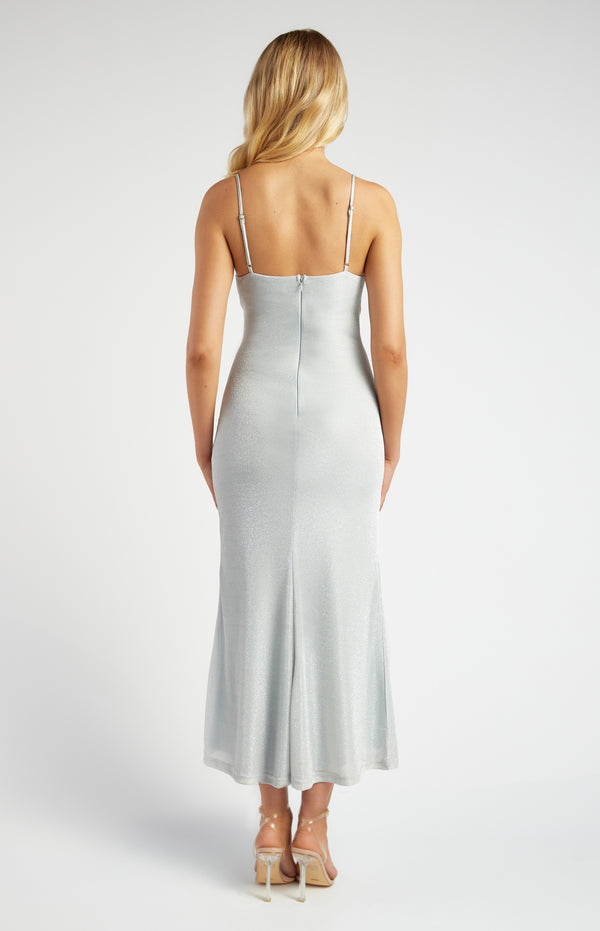 Estelle Metalic Mesh Midi Dress - Silver
