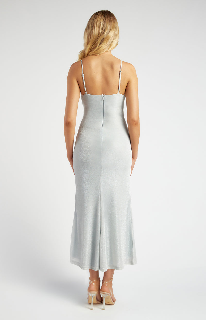 Estelle Metalic Mesh Midi Dress - Silver