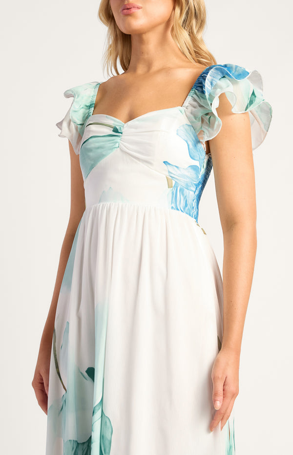 Wildflower Midi Dress -Blue Floral