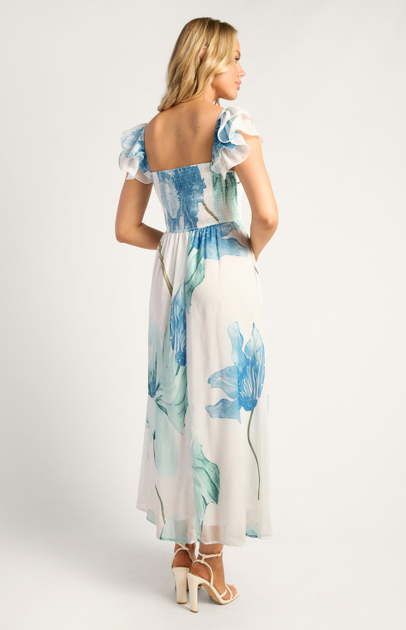 Wildflower Midi Dress -Blue Floral