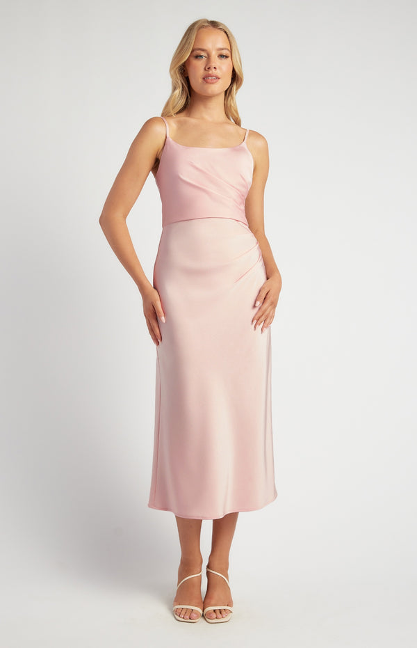 Rosie Satin Midi Dress - PalePink