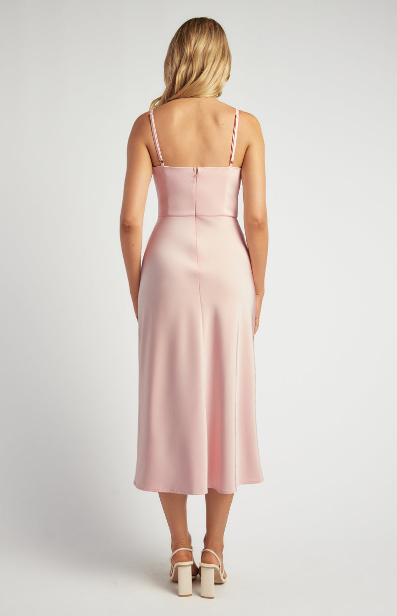 Rosie Satin Midi Dress - PalePink