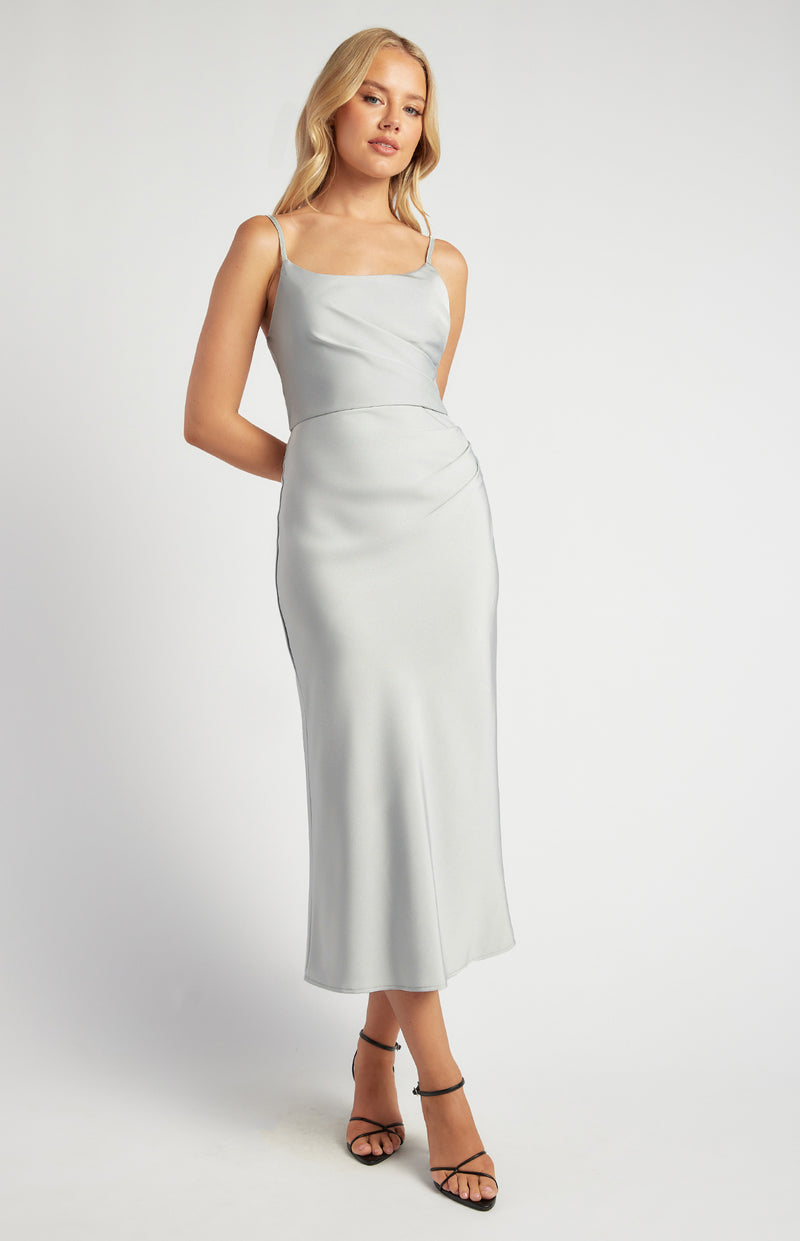 Rosie Satin Midi Dress - Silver