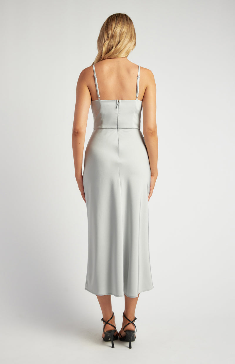 Rosie Satin Midi Dress - Silver