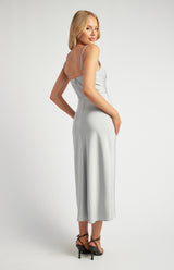 Rosie Satin Midi Dress - Silver