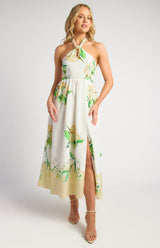 Ashton Bardot Midi Dress - Lemon Floral