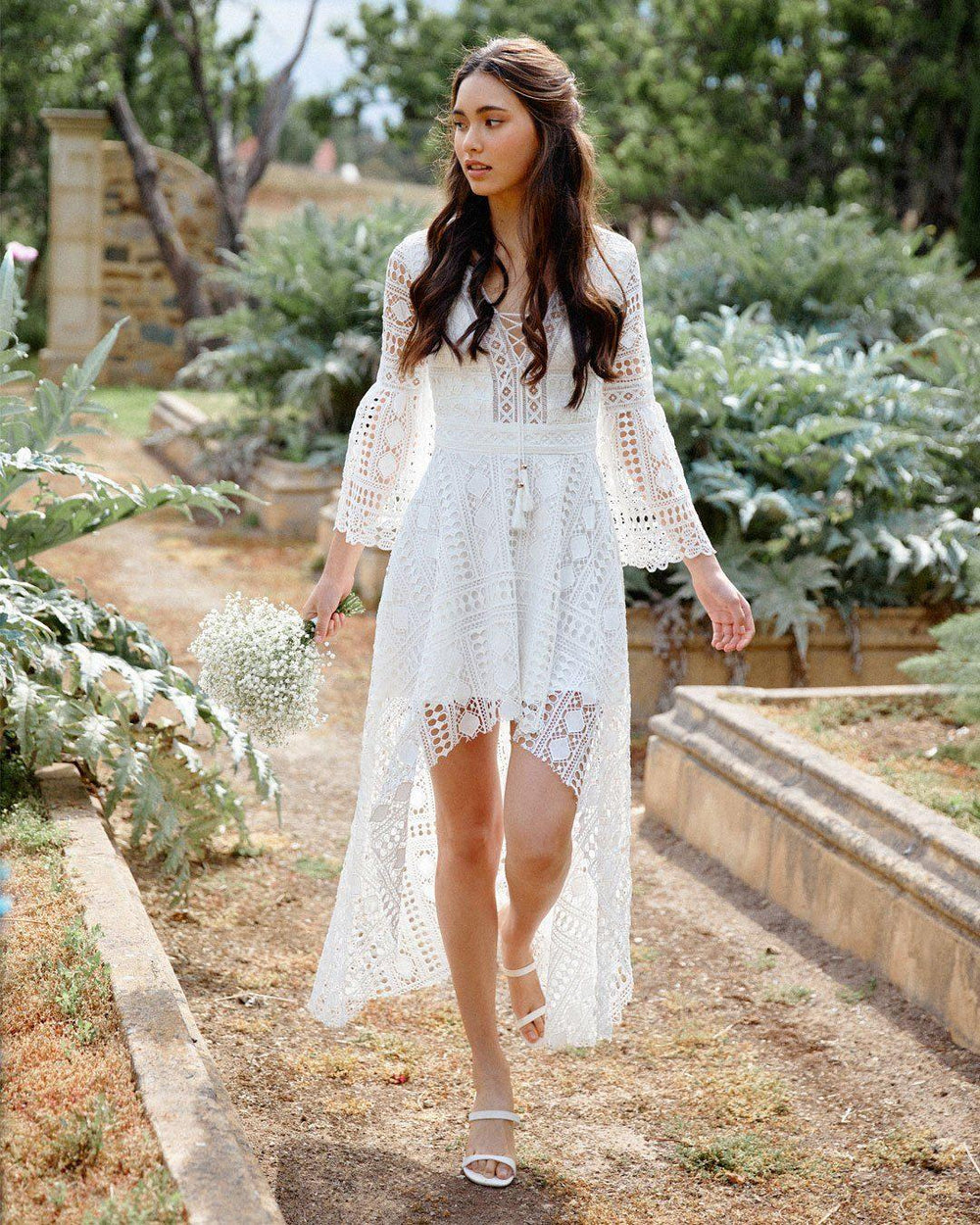 lace ruffle dress Cece Lace Ruffle Tie Back Mini Dress main image 0