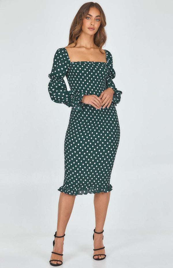 Cloe Midi Dress - Emerald Dot - First Design