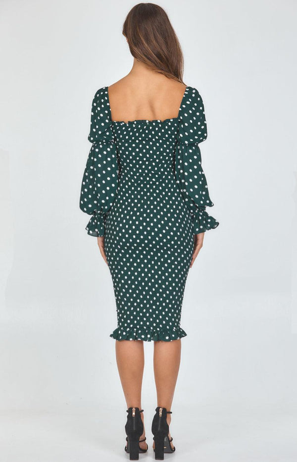 Cloe Midi Dress - Emerald Dot - First Design