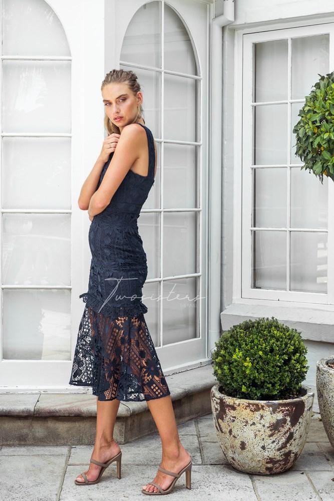Isabella Lace Dress In Navy – First Design