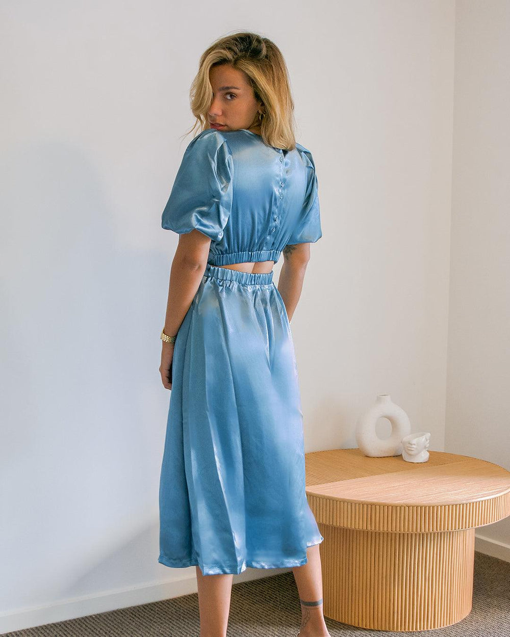 steel blue dress midi Mia Midi Dress- Steel Blue – First Design