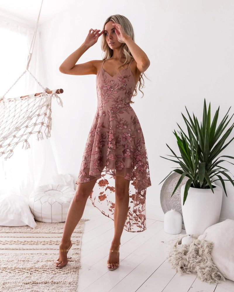 Saskia High Low Dress- Embroidery Rose - First Design