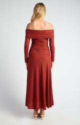 Off Shoulder Maxi Dress - Burnt Red