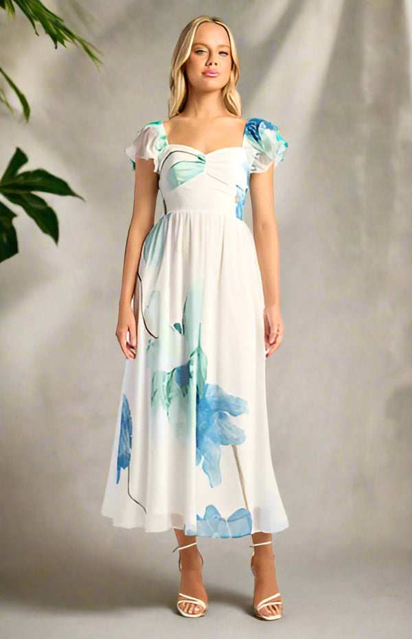 Wildflower Midi Dress -Blue Floral