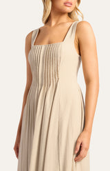 Kaye Pleated Midi Dress - Beige