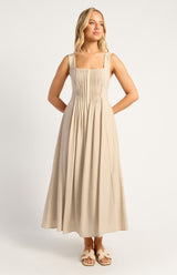 Kaye Pleated Midi Dress - Beige