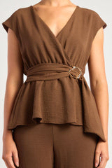 Cora Top With Gold Buckle - Brown
