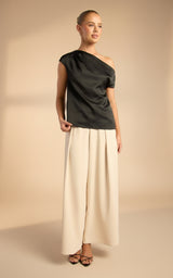 Avery Asymmetric Satin Top - Black