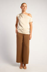 Avery Asymmetric Satin Top - Beige
