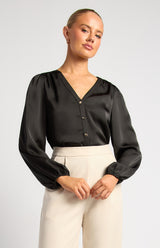 Monroe Satin Top - Black